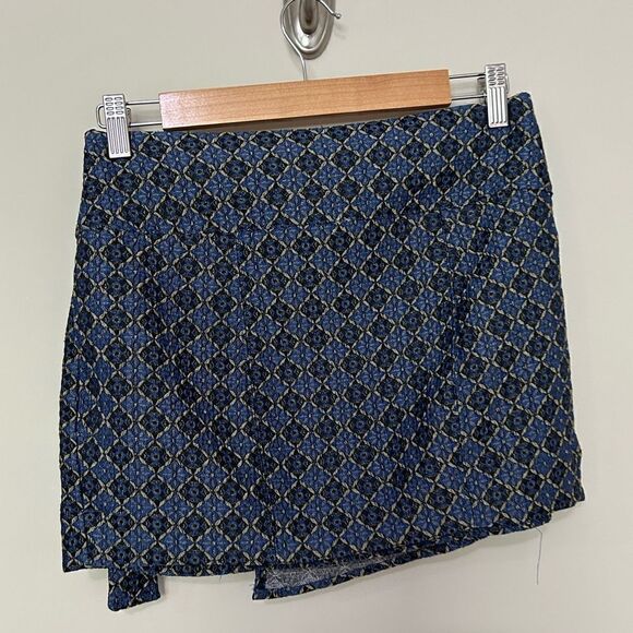 Free People All the Shine Mini Belted Blue Jacquard Wrap Overlay Skirt - Picture 5 of 8